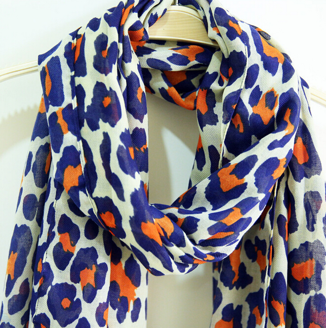 Leopard Print Scarf Scarves For Women Winter Warm Cotton Panties 195*100CM - Blue