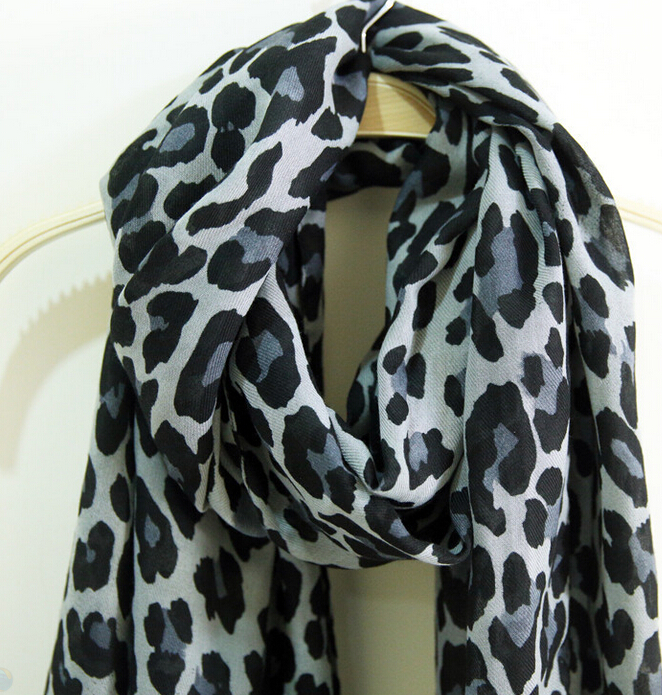 Leopard Print Scarf Scarves For Women Winter Warm Cotton Panties 195*100CM - Grey