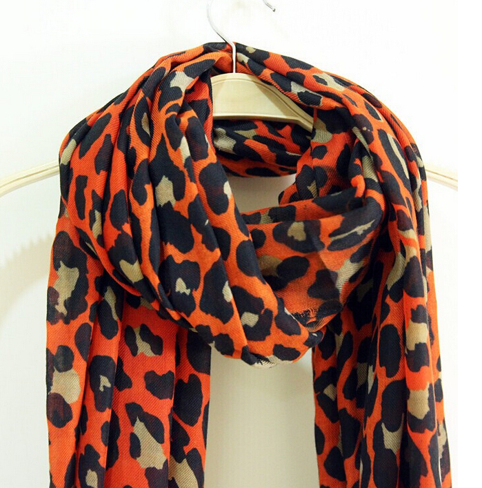 Leopard Print Scarf Scarves For Women Winter Warm Cotton Panties 195*100CM - Orange