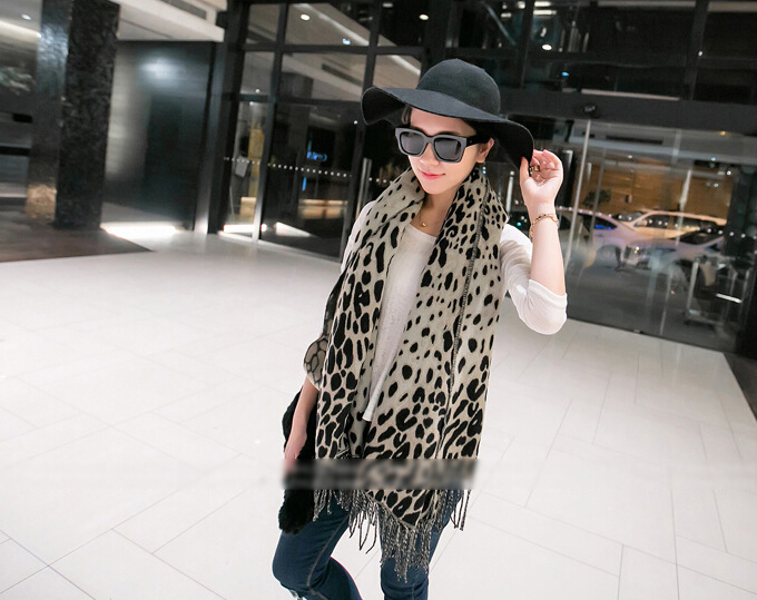 Leopard Print Scarves Wrap Women Winter Warm Cashmere Panties 200*120CM - Black