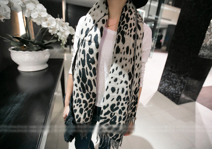 Leopard Print Scarves Wrap Women Winter Warm Cashmere Panties 200*120CM - Black