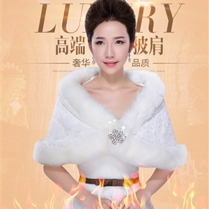 Luxury Bridal Lace Floral Rabbit Wool Scarf Shawls Women Winter Warm Solid 130*30CM - White