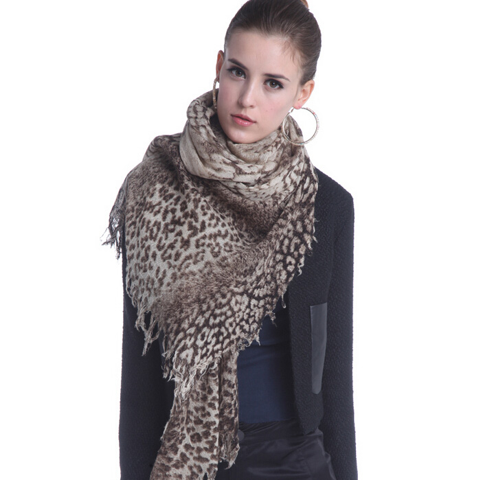 Popular Leopard Print Scarf Shawls Women Winter Warm Wool Panties 180*70CM - Beige