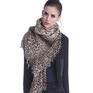 Popular Leopard Print Scarf Shawls Women Winter Warm Wool Panties 180*70CM - Beige