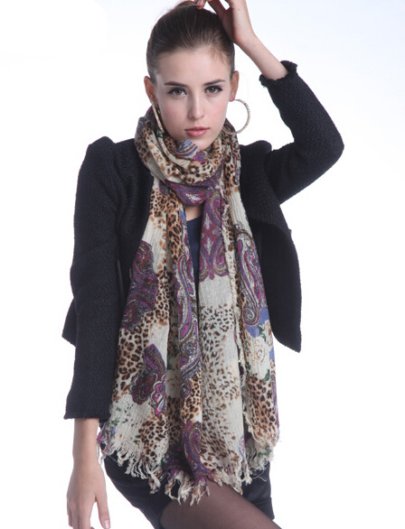 Popular Leopard Print Scarf Shawls Women Winter Warm Wool Panties 180*70CM - Purple