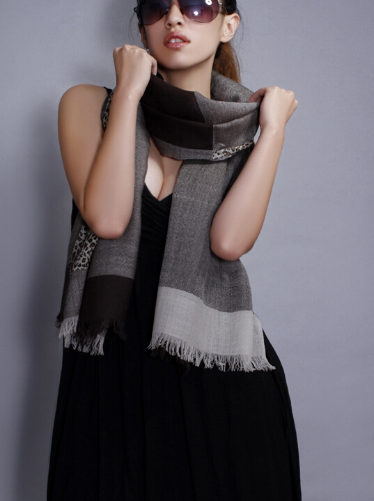 Popular Leopard Print Scarf Shawls Women Winter Warm Wool Panties 200*70CM - Grey