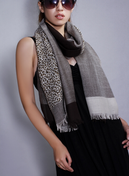 Popular Leopard Print Scarf Shawls Women Winter Warm Wool Panties 200*70CM - Grey
