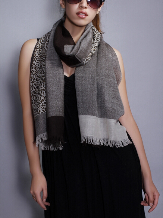 Popular Leopard Print Scarf Shawls Women Winter Warm Wool Panties 200*70CM - Grey