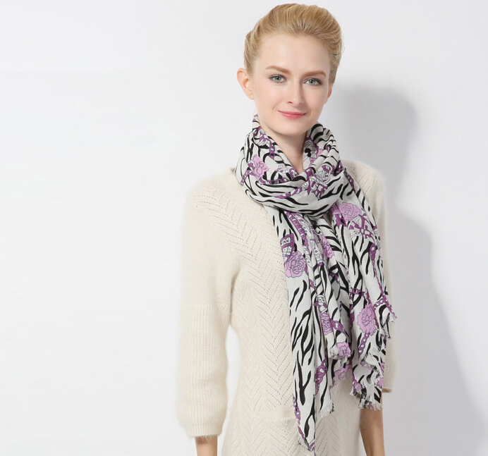 Popular Zebra Print Scarf Shawls Women Winter Warm Wool Panties 180*70CM - Purple