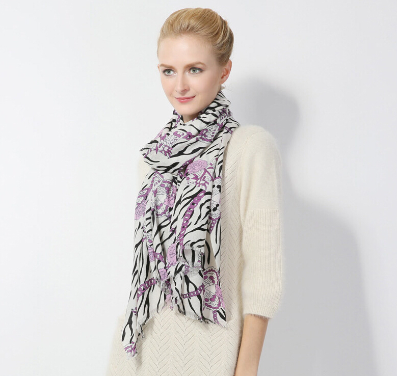 Popular Zebra Print Scarf Shawls Women Winter Warm Wool Panties 180*70CM - Purple