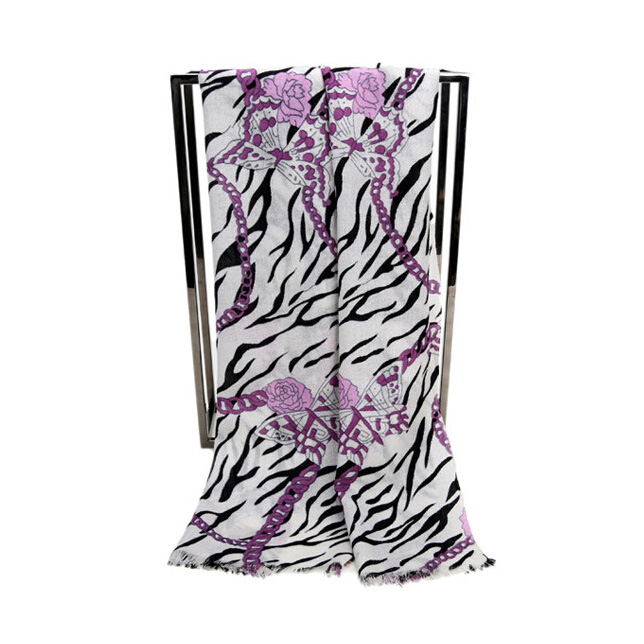 Popular Zebra Print Scarf Shawls Women Winter Warm Wool Panties 180*70CM - Purple