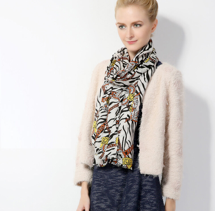 Popular Zebra Print Scarf Shawls Women Winter Warm Wool Panties 180*70CM - Yellow
