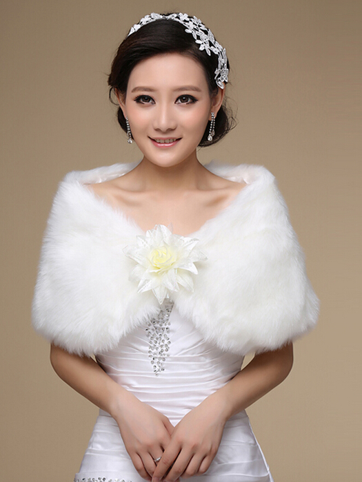 Pretty Bridal Floral Rabbit Wool Scarf Shawls Women Winter Warm Solid Panties 100*30CM - White