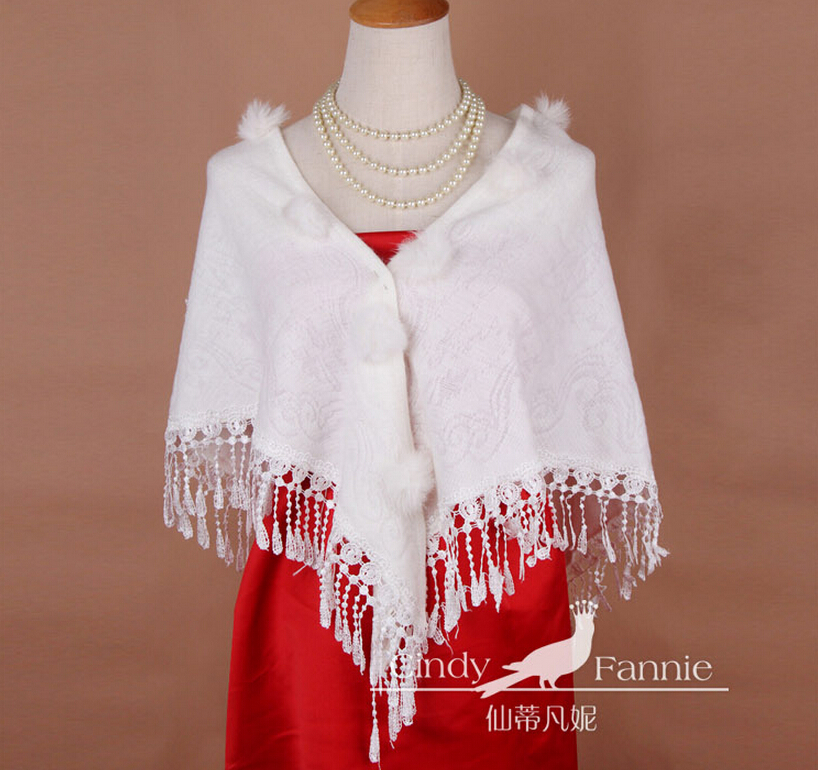 Pretty Bridal Fringed Cashmere Scarf Shawls Women Winter Warm Solid Panties 150*68CM - White