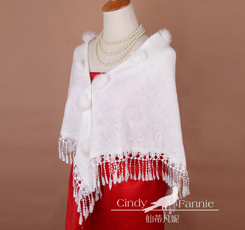 Pretty Bridal Fringed Cashmere Scarf Shawls Women Winter Warm Solid Panties 150*68CM - White