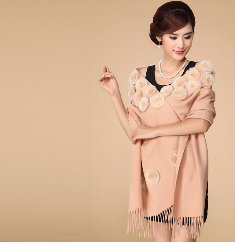 Pretty Bridal Fringed Floral Wool Scarf Shawls Women Winter Warm Solid Panties 200*70CM - Camel