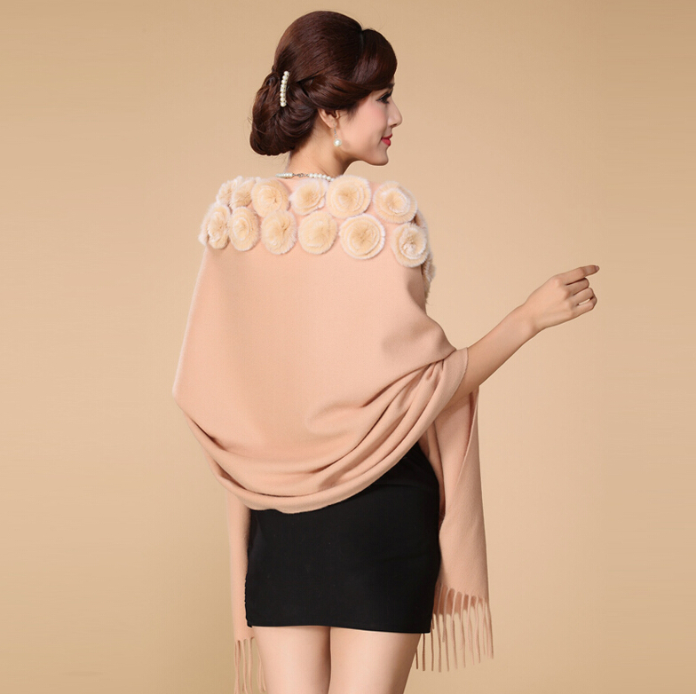 Pretty Bridal Fringed Floral Wool Scarf Shawls Women Winter Warm Solid Panties 200*70CM - Camel