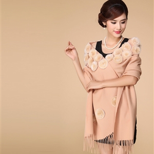 Pretty Bridal Fringed Floral Wool Scarf Shawls Women Winter Warm Solid Panties 200*70CM - Camel