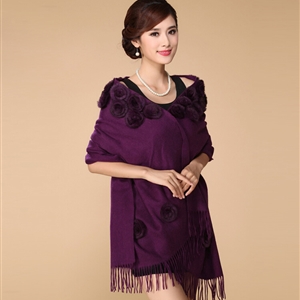 Pretty Bridal Fringed Floral Wool Scarf Shawls Women Winter Warm Solid Panties 200*70CM - Purple