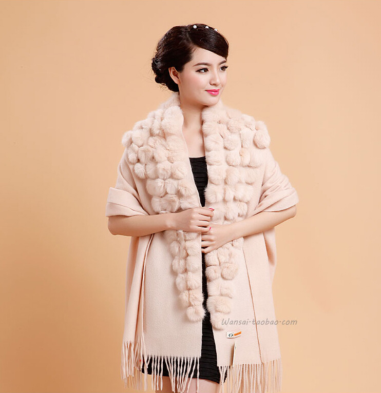 Pretty Bridal Fringed Wool Scarf Shawls Women Winter Warm Solid Panties 200*70CM - Beige