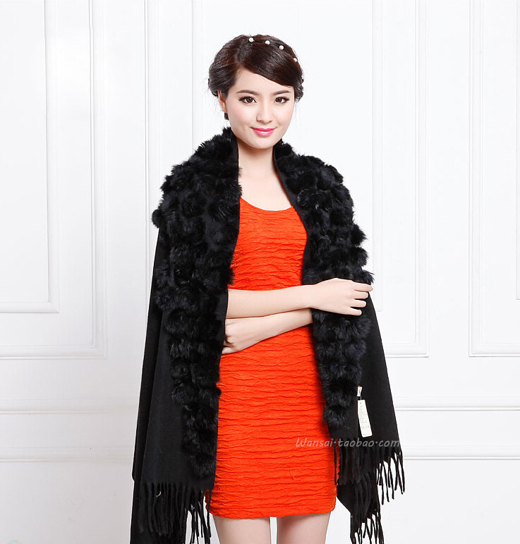 Pretty Bridal Fringed Wool Scarf Shawls Women Winter Warm Solid Panties 200*70CM - Black