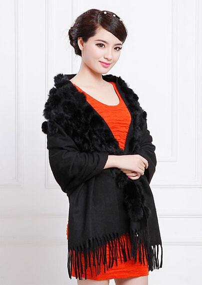 Pretty Bridal Fringed Wool Scarf Shawls Women Winter Warm Solid Panties 200*70CM - Black