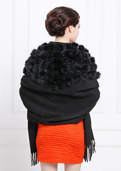 Pretty Bridal Fringed Wool Scarf Shawls Women Winter Warm Solid Panties 200*70CM - Black