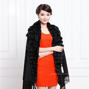 Pretty Bridal Fringed Wool Scarf Shawls Women Winter Warm Solid Panties 200*70CM - Black
