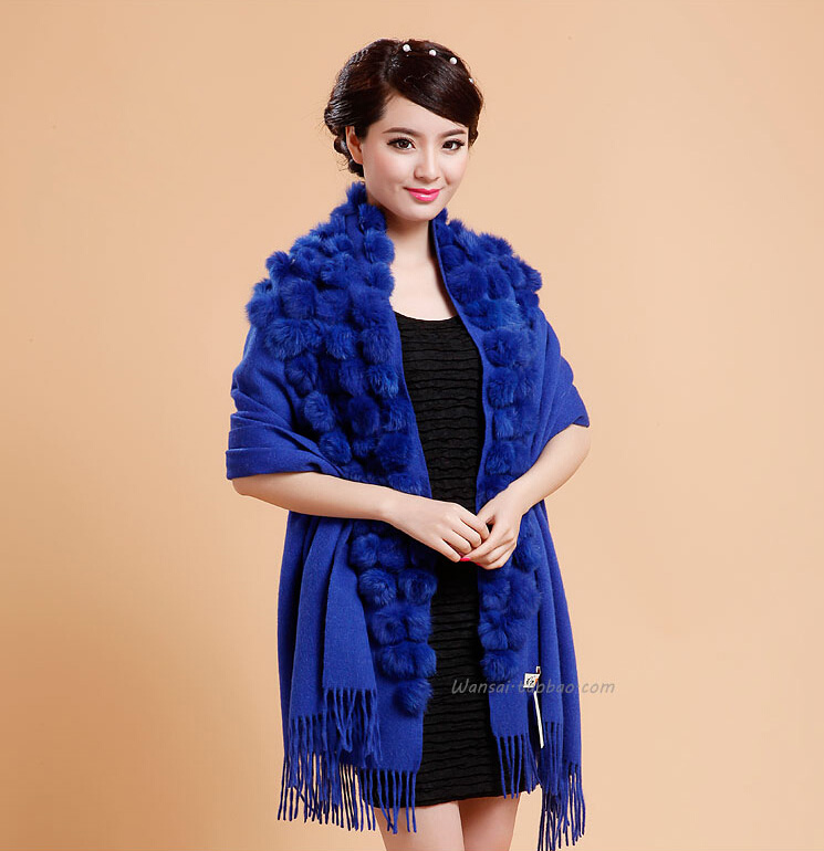 Pretty Bridal Fringed Wool Scarf Shawls Women Winter Warm Solid Panties 200*70CM - Blue