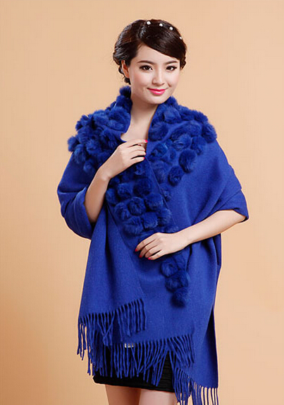 Pretty Bridal Fringed Wool Scarf Shawls Women Winter Warm Solid Panties 200*70CM - Blue