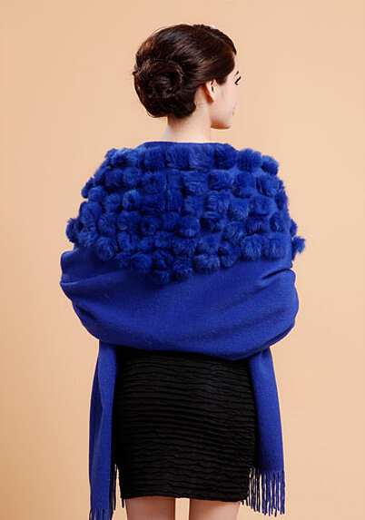 Pretty Bridal Fringed Wool Scarf Shawls Women Winter Warm Solid Panties 200*70CM - Blue