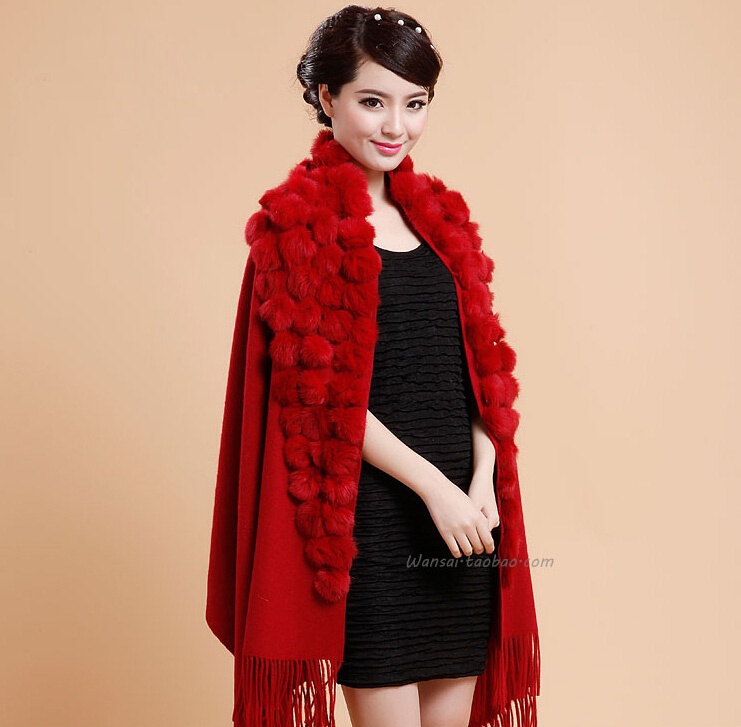 Pretty Bridal Fringed Wool Scarf Shawls Women Winter Warm Solid Panties 200*70CM - Dark Red