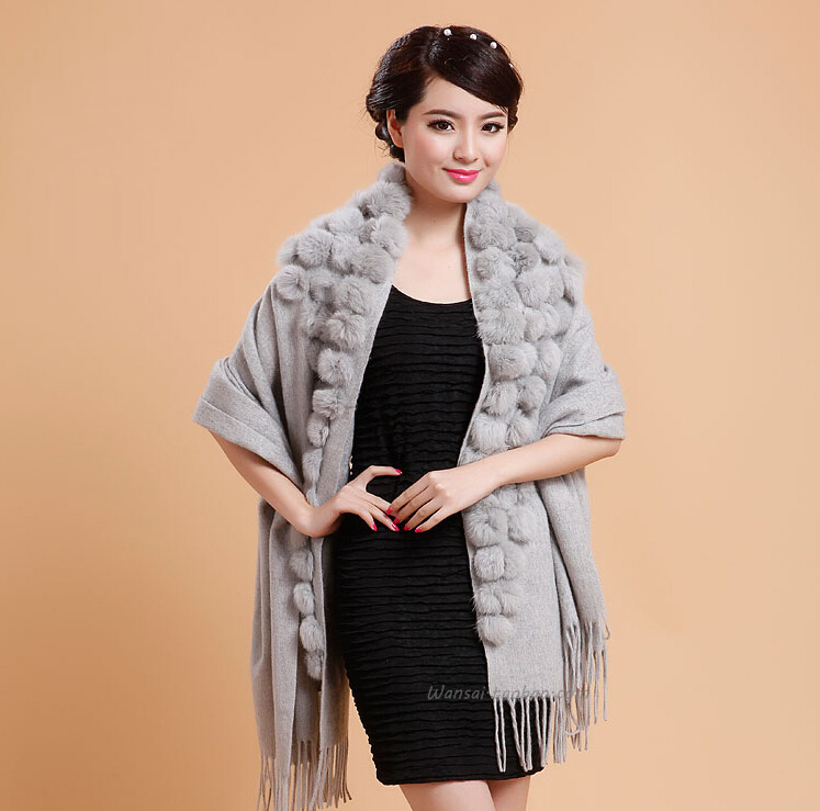 Pretty Bridal Fringed Wool Scarf Shawls Women Winter Warm Solid Panties 200*70CM - Grey