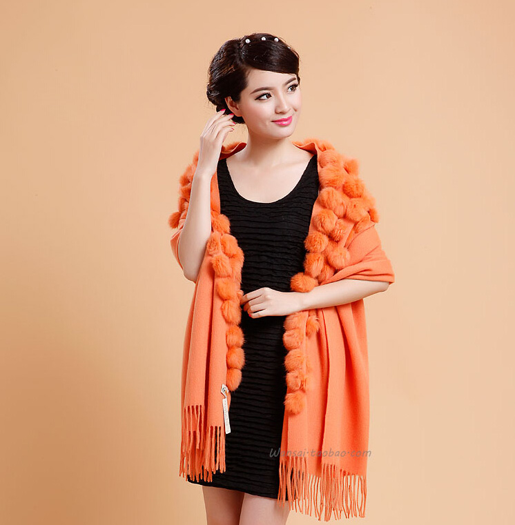 Pretty Bridal Fringed Wool Scarf Shawls Women Winter Warm Solid Panties 200*70CM - Orange