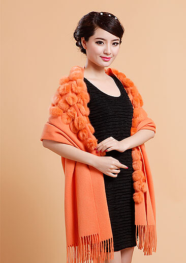 Pretty Bridal Fringed Wool Scarf Shawls Women Winter Warm Solid Panties 200*70CM - Orange