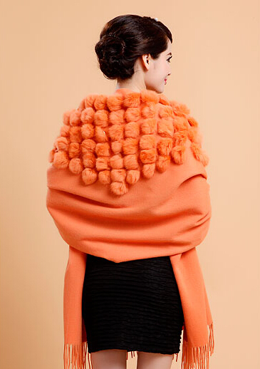 Pretty Bridal Fringed Wool Scarf Shawls Women Winter Warm Solid Panties 200*70CM - Orange