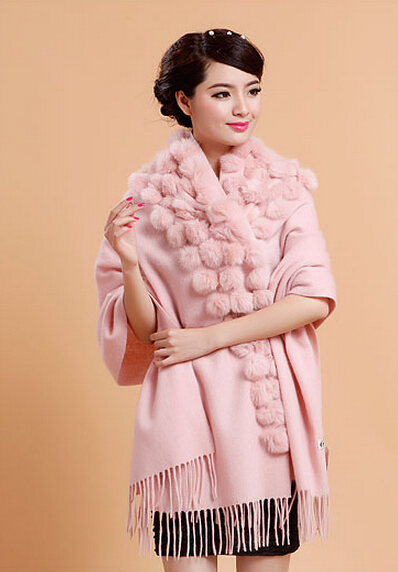 Pretty Bridal Fringed Wool Scarf Shawls Women Winter Warm Solid Panties 200*70CM - Pink