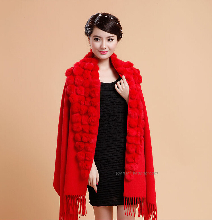 Pretty Bridal Fringed Wool Scarf Shawls Women Winter Warm Solid Panties 200*70CM - Red