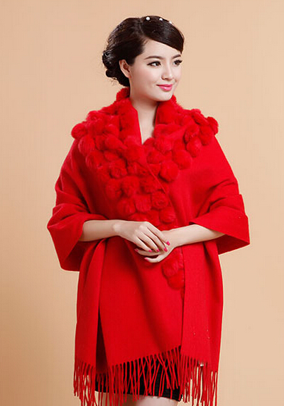 Pretty Bridal Fringed Wool Scarf Shawls Women Winter Warm Solid Panties 200*70CM - Red