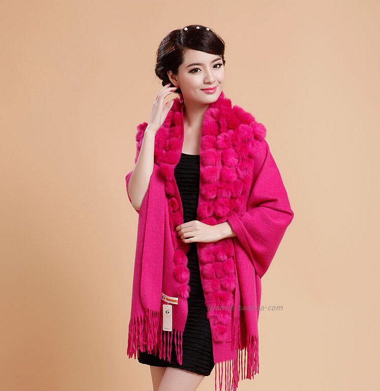 Pretty Bridal Fringed Wool Scarf Shawls Women Winter Warm Solid Panties 200*70CM - Rose