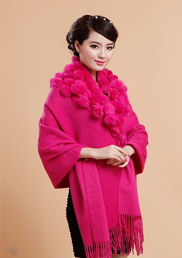 Pretty Bridal Fringed Wool Scarf Shawls Women Winter Warm Solid Panties 200*70CM - Rose