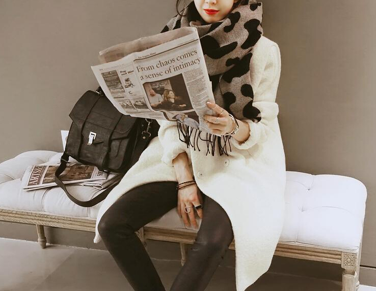 Pretty Cow Print Scarf Shawls Women Winter Warm Cashmere Panties 180*70CM - Black