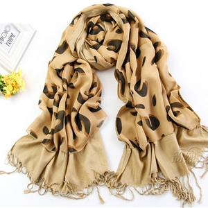 Pretty Fringed Leopard Print Scarf Shawls Women Winter Warm Chiffon Cotton 186*63CM - Khaki