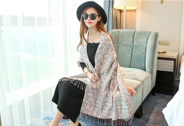 Pretty Leopard Print Scarf Shawls Women Winter Warm Cashmere Panties 180*70CM - Pink