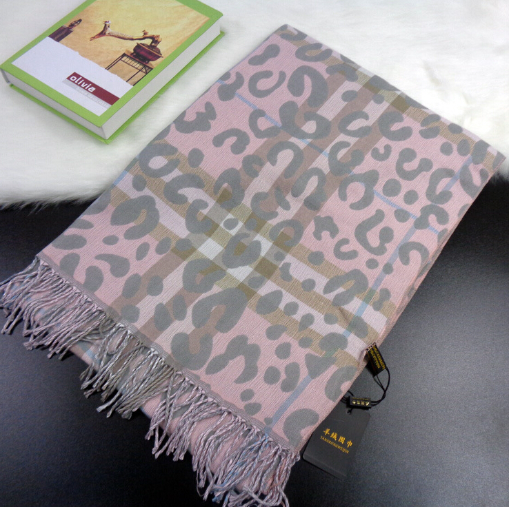 Pretty Leopard Print Scarf Shawls Women Winter Warm Cashmere Panties 180*70CM - Pink