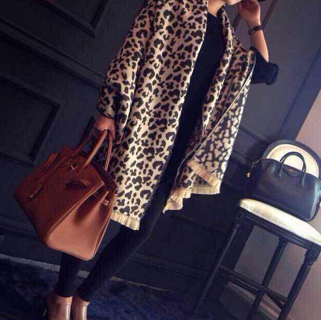 Pretty Leopard Print Scarf Shawls Women Winter Warm Cashmere Panties 190*70CM - Beige