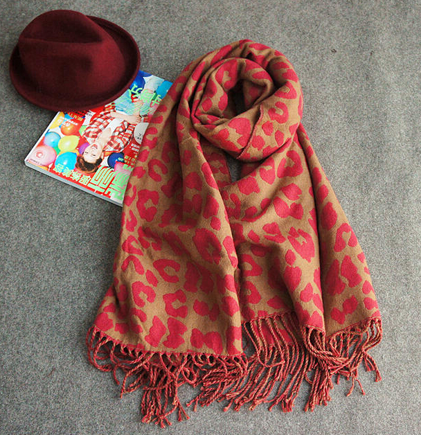 Pretty Leopard Print Scarf Shawls Women Winter Warm Cashmere Panties 200*70CM - Red