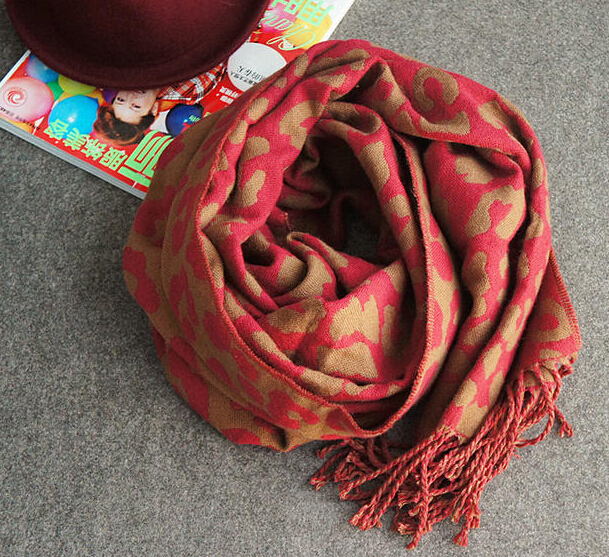 Pretty Leopard Print Scarf Shawls Women Winter Warm Cashmere Panties 200*70CM - Red