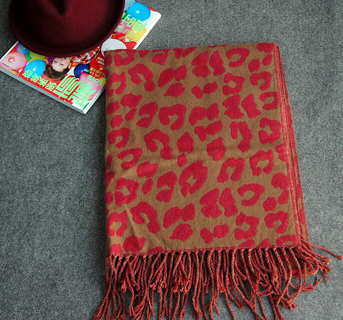 Pretty Leopard Print Scarf Shawls Women Winter Warm Cashmere Panties 200*70CM - Red