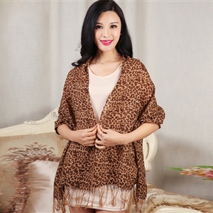 Pretty Leopard Print Scarf Shawls Women Winter Warm Wool Panties 190*65CM - Brown